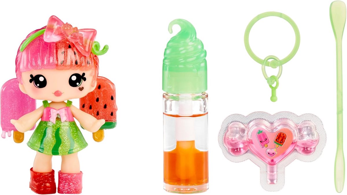 Lip Gloss Doll: Mystery Color Change - Poppy Melonberry - Inclusief 1 pop, DIY Lip Gloss + Afneembare Sleutelhanger, Cosmetisch Spel, Verzamelbaar, Geschikt voor Kinderen jaar