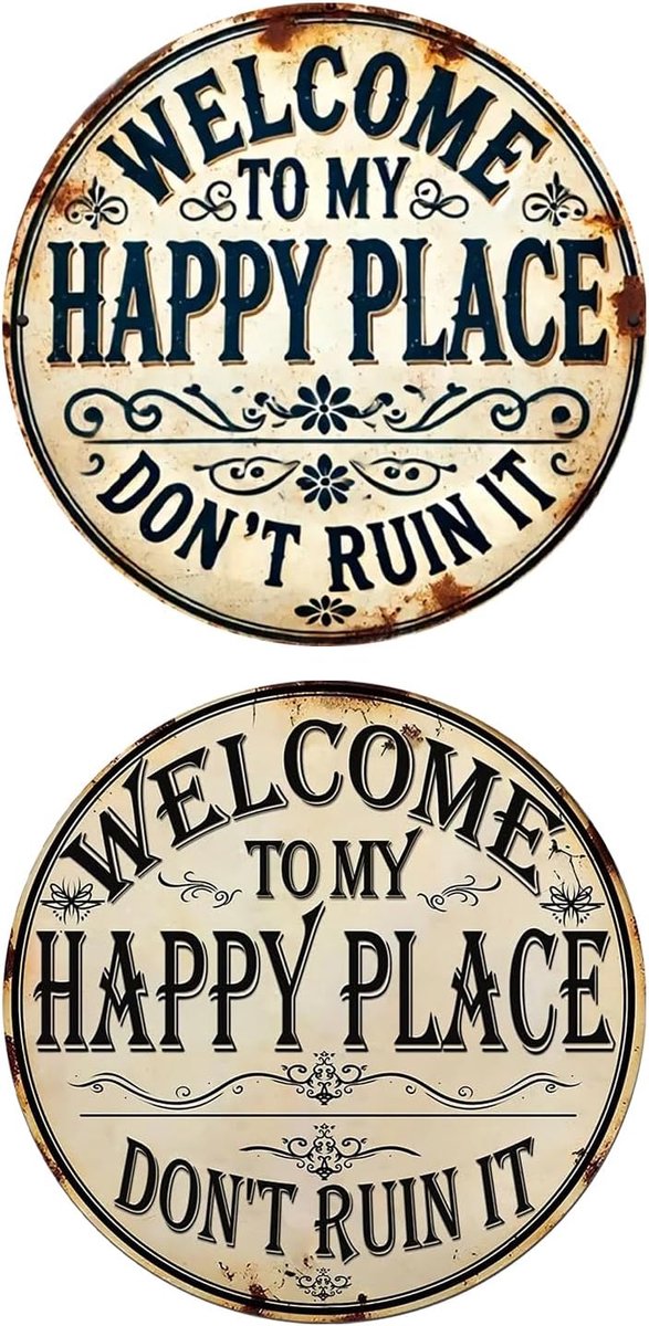 2Pcs Ronde Welkom Tekens, Retro Tin Tekens, Geen Rondlopend, Outdoor Tuindecoratie, Geschikt Voor Voordeur, Veranda, Balkon.