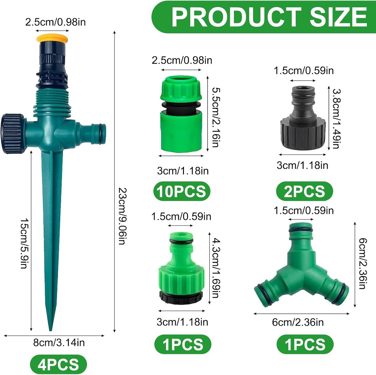 4 stuks gazonsproeier, 360° draaibare tuinsproeier, multifunctionele tuinsproeier met slangkoppeling 1/2 en Y, instelbare watersproeier voor tuin, gazon