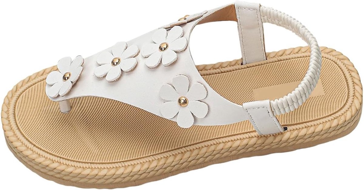 Orthopädische Sandalen Damen Elegant Blumen Sandaletten Mit Fussbett Slingback Offene Zehentrenner Flache Weichen Boho Flip Flops Coole Lässig Slides Waschbare Sommerschuhe Outdoor Urlaub Strandschuhe