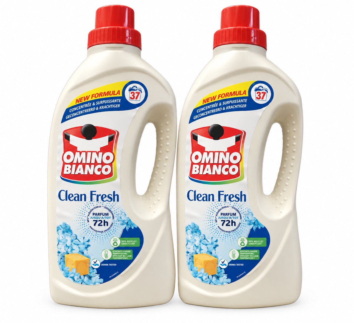Omino Bianco - Wasmiddel - Clean Fresh - Voor gekleurde was met hart van marseillezeep - 2x1,48L - 74 Wasbeurten
