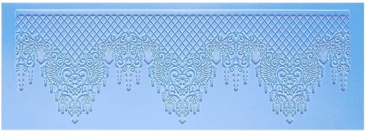 mit Herz Siliconen decormat | Siliconen vorm fondant | Hoogte: 2mm | Top Design | Ideaal voor het maken van randen in kant optiek | Gereedschap voor het vormen van fondant (Design 9 | 35,5cm x 12,7cm)