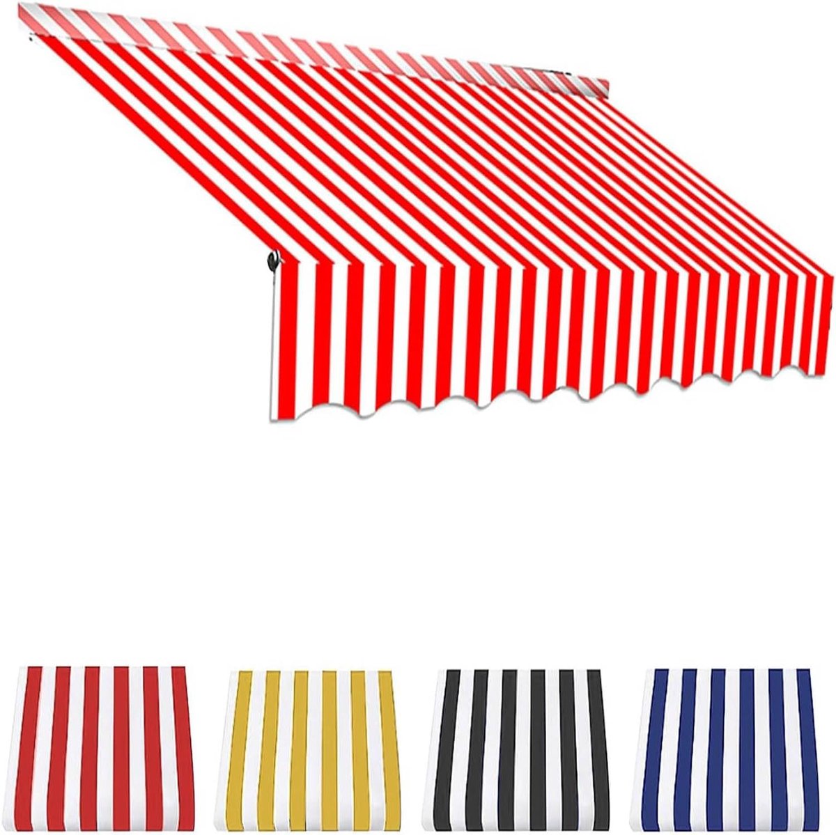 Klemmmarkise Sonnenschutz Ersatzstoff,Manuelle Einziehbare Ersatz Markisenbespannung,2.5m/2m/3.5m/3/4m,Hochdichtes Polyester 320 g/m²,Red White,2m