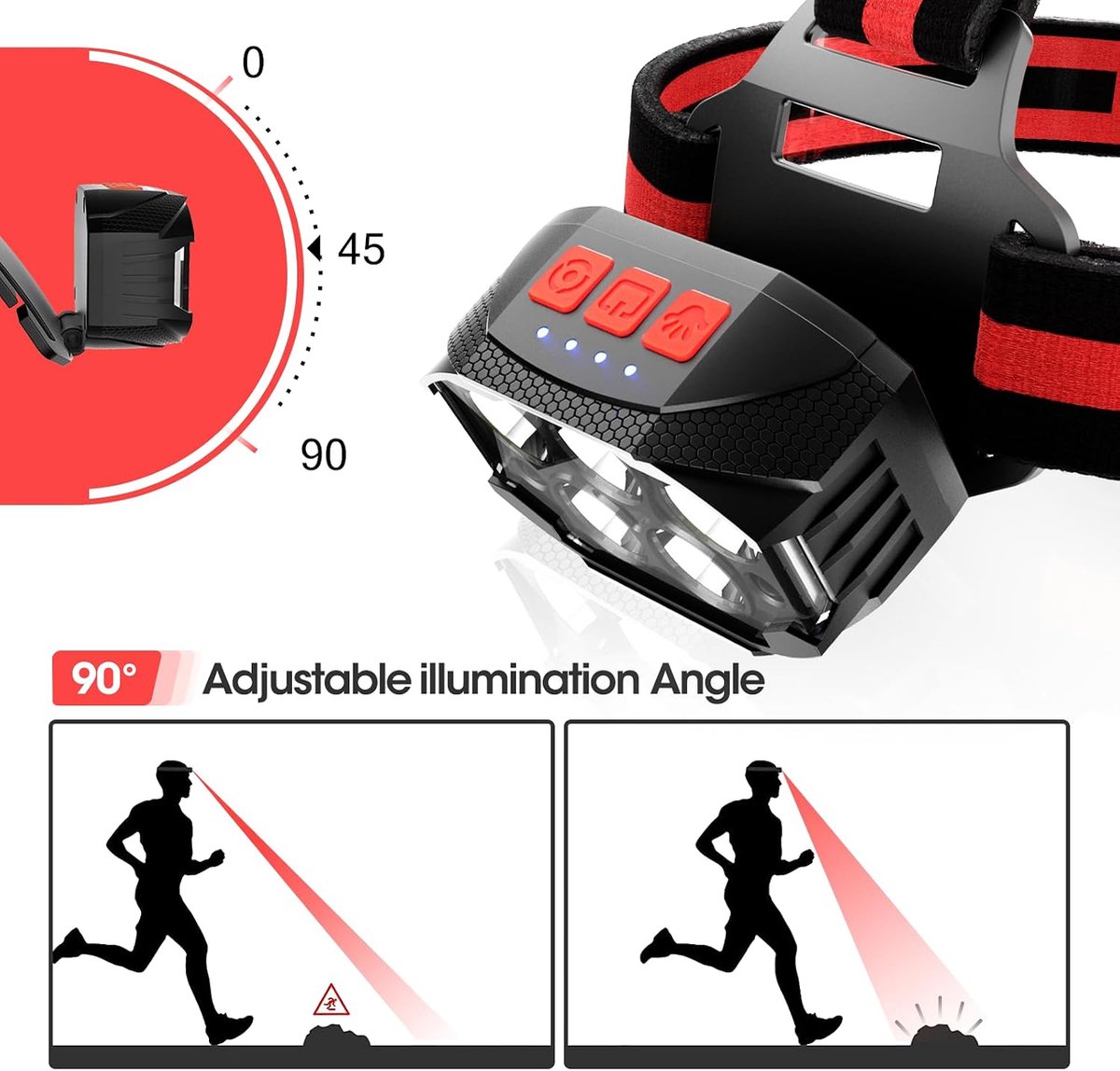 30 stuks！！！！！Hoofdlamp 1100 Lumen LED Oplaadbaar met Bewegingssensor, 14 Modi Hoofdlamp met Rood Licht, USB Oplaadbaar, 90° Verstelbaar, IPX4 Waterdicht voor Hardlopen, Kamperen, Wandelen, Nachtwerk [Energieklasse A] — cadeau in Sport & Outdoor - foto 4