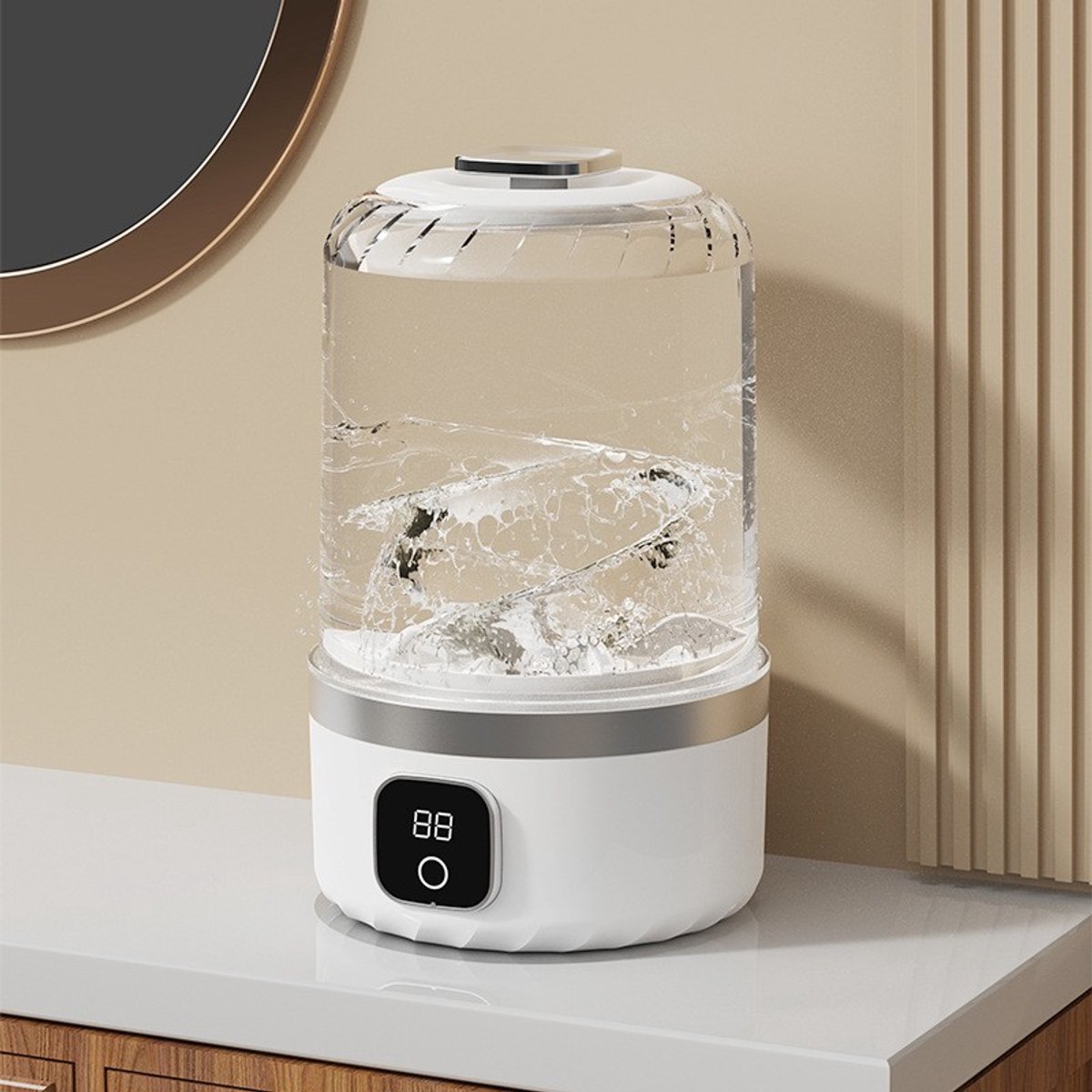 Mini draagbare wasmachine voor ondergoed, oplaadbare wasmachine voor het grondig reinigen van kleine kledingstukken, ideaal voor appartementen, studentenkamers, campers, reizen en hotels. Inclusief wasbak voor bh's, ondergoed en sokken.