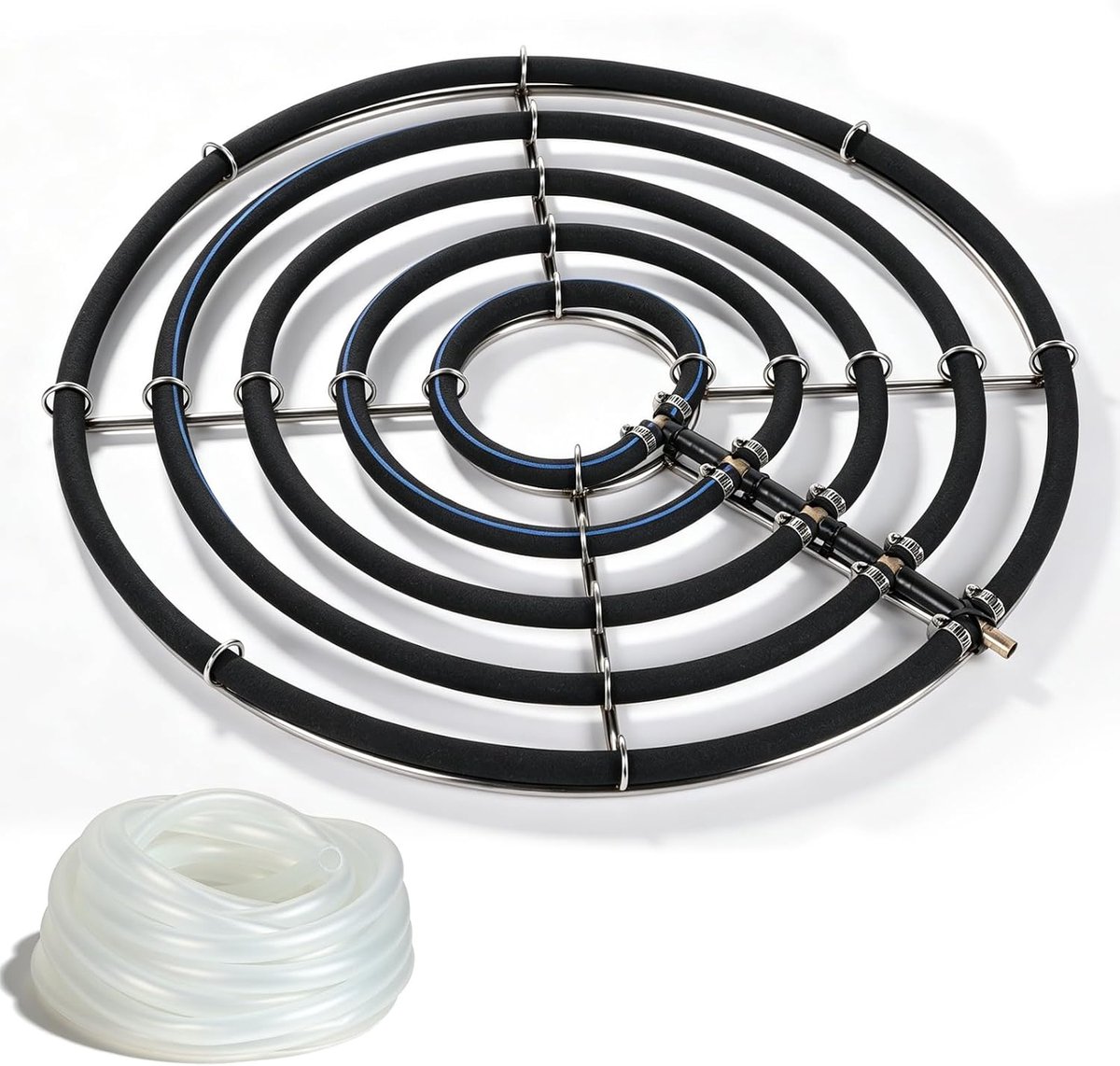 efuturetime Beluchter Vijver Beluchterring φ55cm Beluchringsring 5-in-1 Ringen Roestvrij staal 304, buisdiameter 8mm, vijverbeluchter met φ9mm slang 5m voor tuinvijvers, aquarium