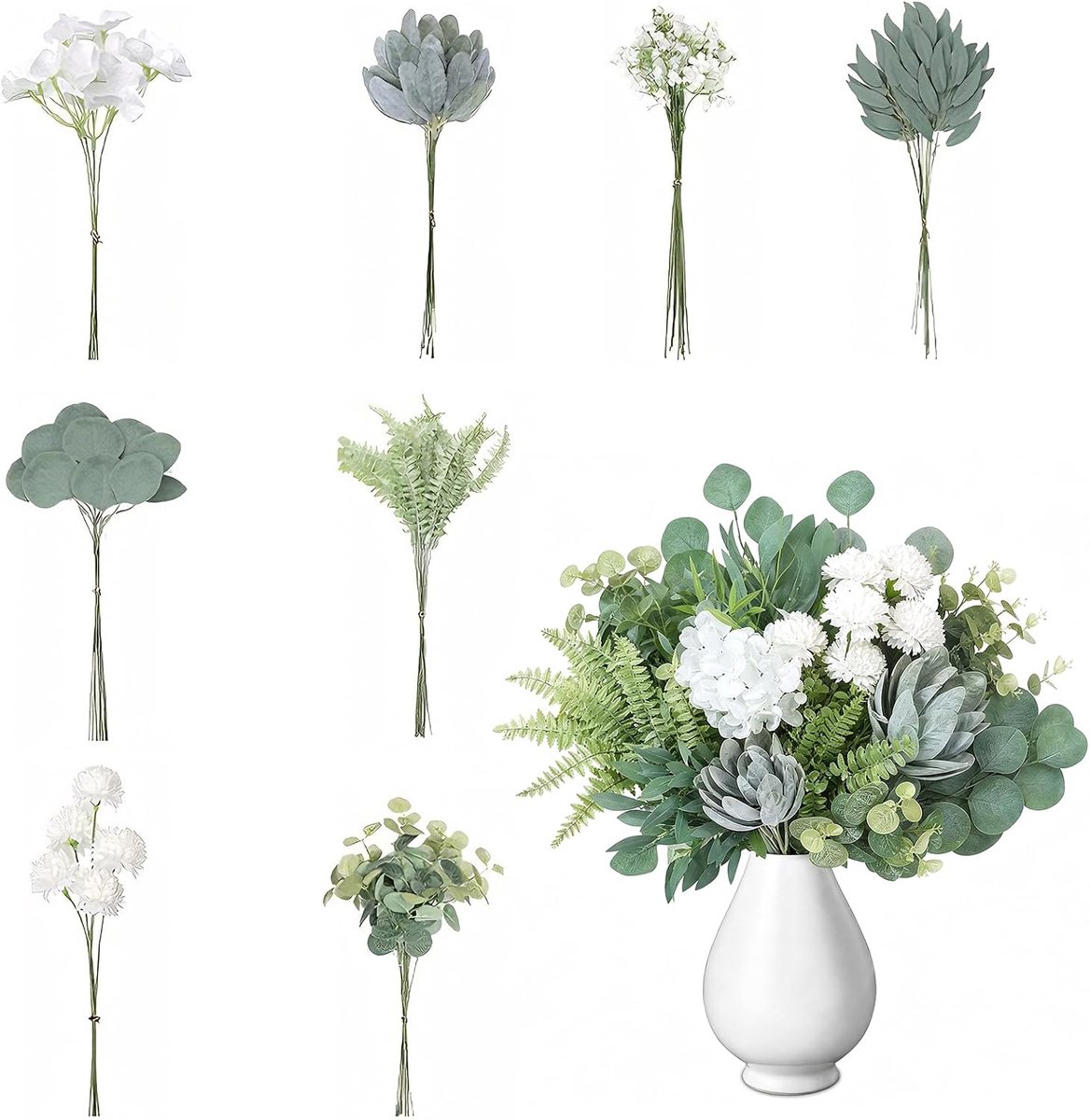 Kunstbloemen, witte bladeren, kunstmatige decoratieve takken