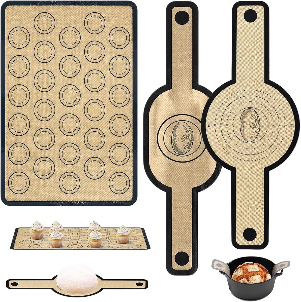 3 stuks broodlussen, siliconen, macarons, bakmat, rond, ovaal, rechthoekig