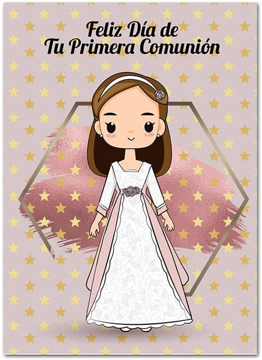 Kaart voor communie, meisjes, Kawaii, 15 x 23 cm