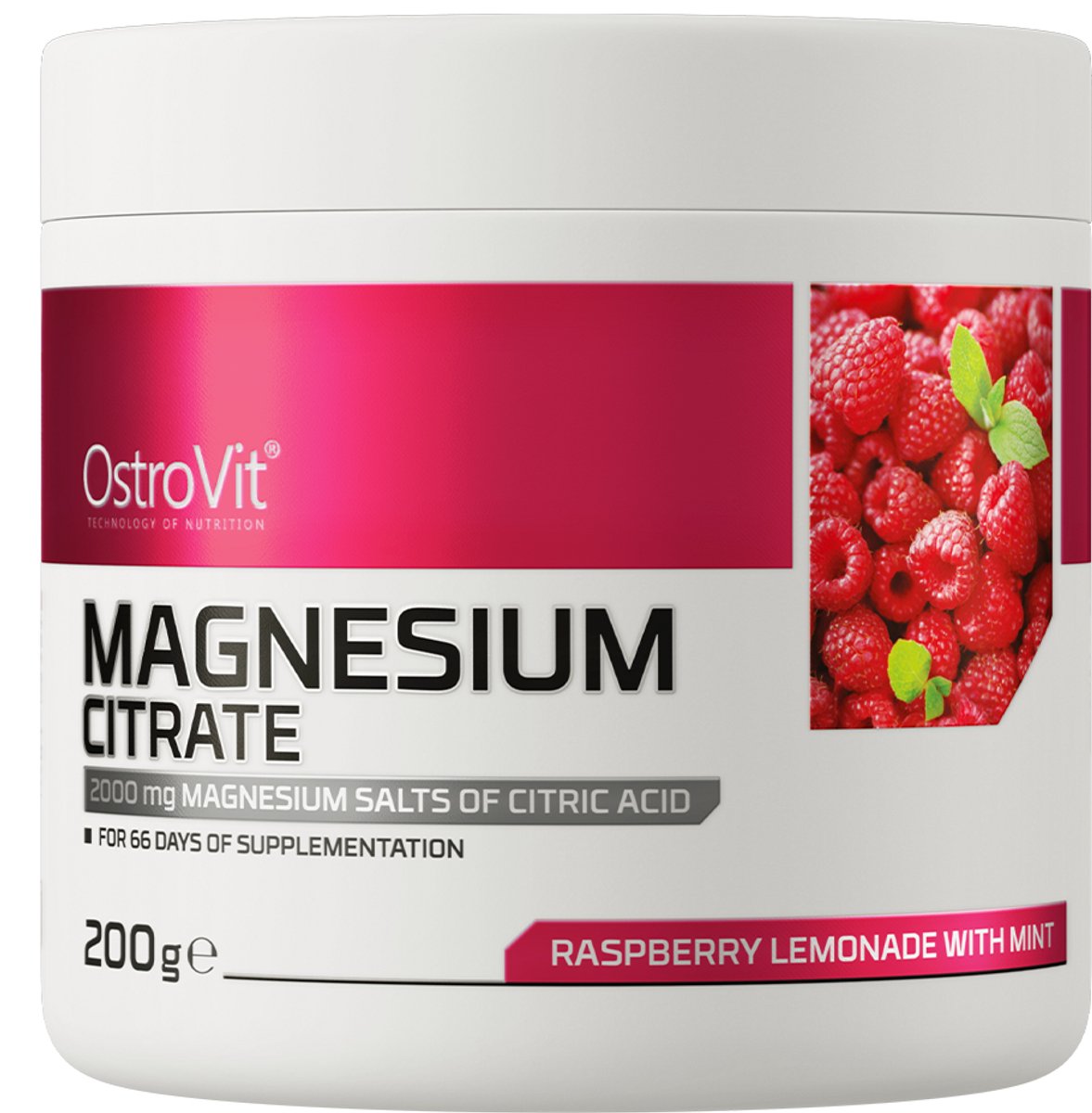 Mineralen - OstroVit Magnesiumcitraat 200 g - Raspberry lemonade mint