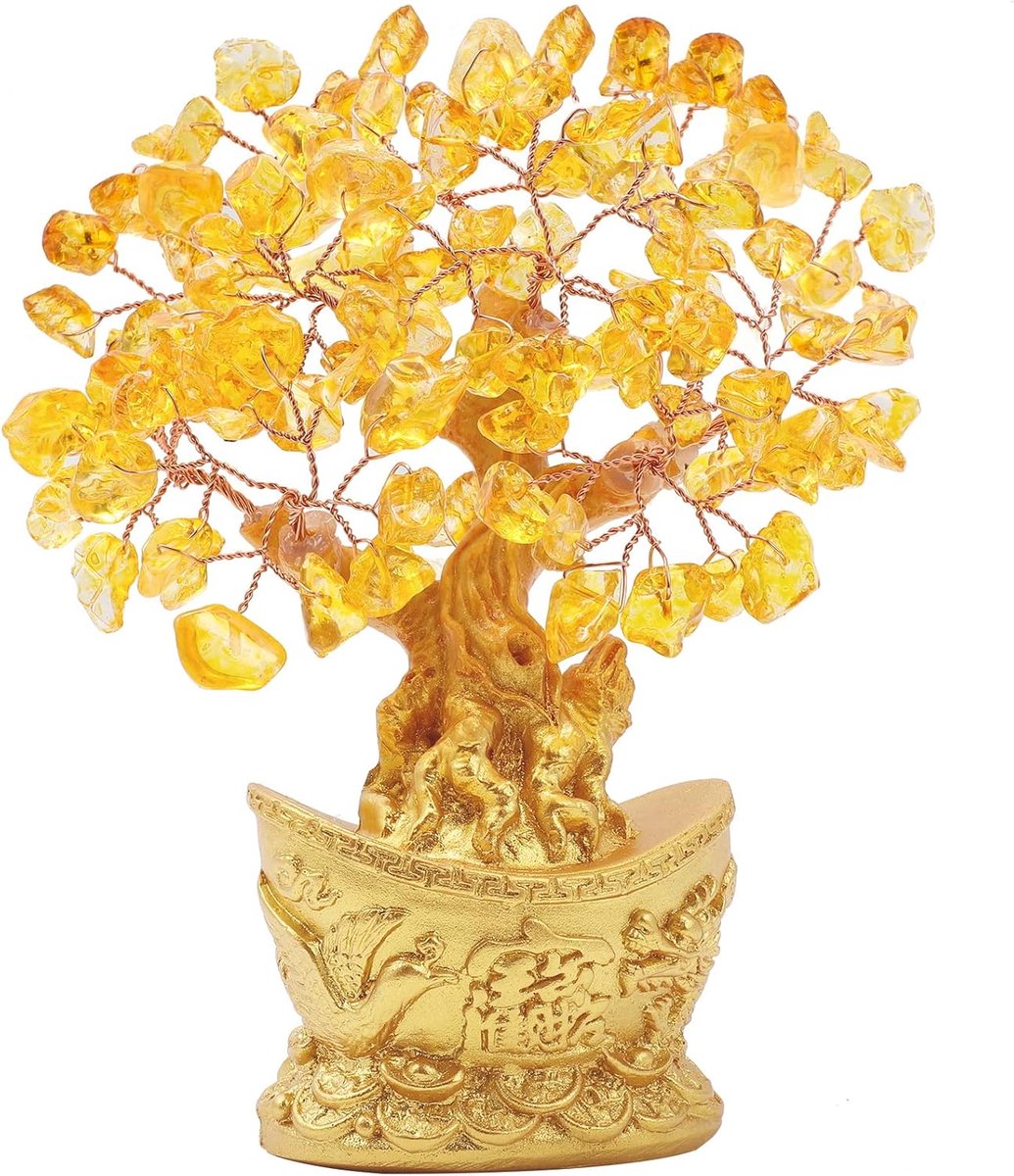 thuistafel, Feng Shui, decoratie, kristalgeldboom voor rijkdom en geluk (gouden ingot)