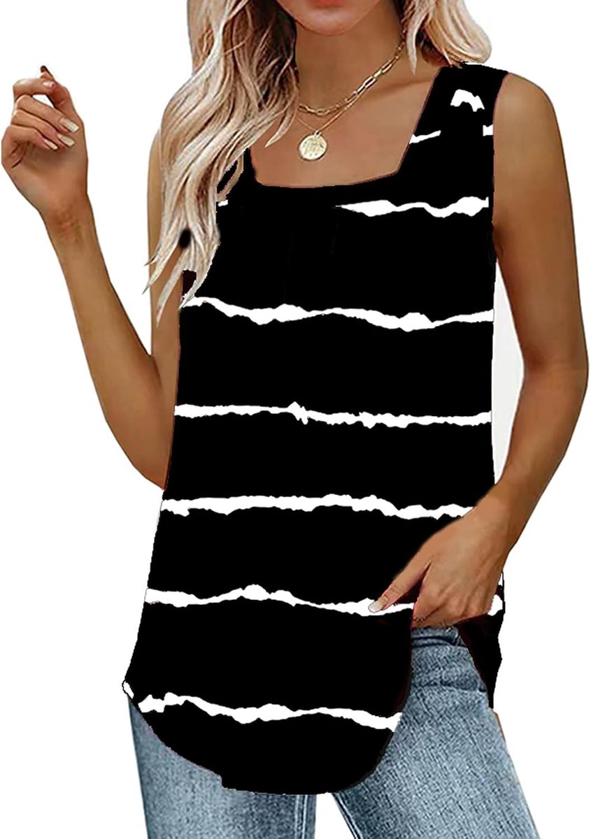 Tanktop voor dames, trendy mouwloos T-shirt, elegante zomertop met vierkante halslijn en plooien, losvallend model