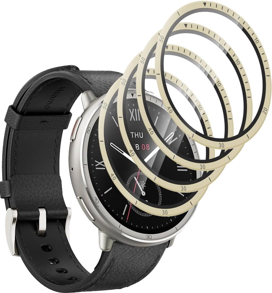4 displaybeschermfolies voor Amazfit Active 2, 44 mm, gehard glas, krasbestendig/HD, 3D-gebogen beschermfolie voor Amazfit Active 2, 44 mm, van PMMA-composietmateriaal