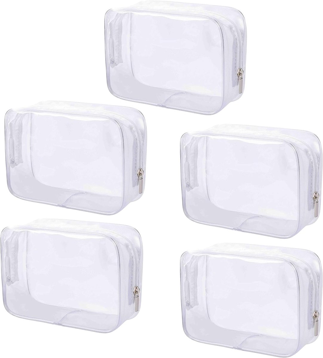 Make-uptas, 5 stuks, pvc, toilettas met ritssluiting, waterdichte make-uptas voor op reis, op vakantie, in de badkamer, 16,5 x 5 x 11,5 cm, wit, 16.5 x 5 x 11.5 cm,