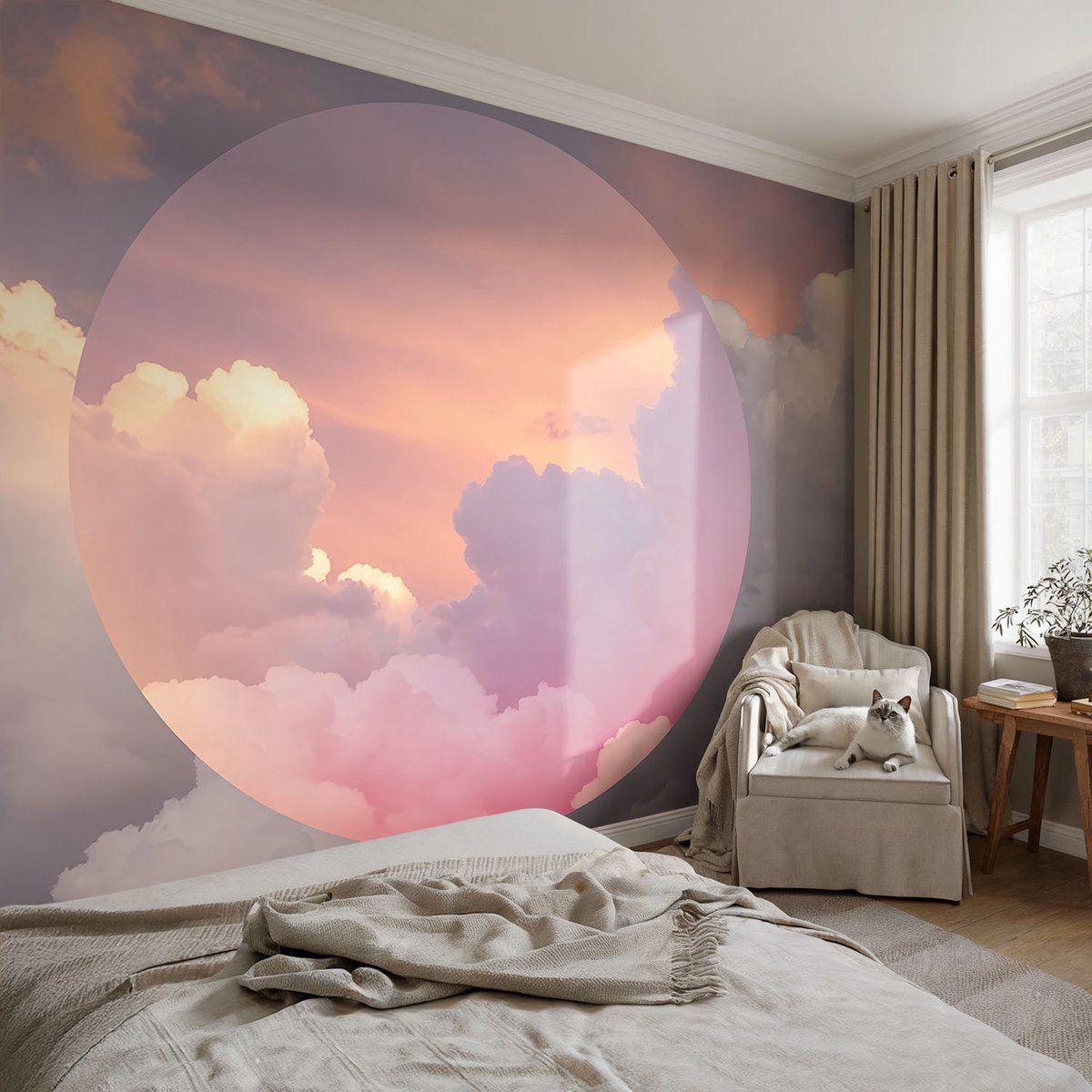 Coloray Vliesbehang - Wit Snellijm Behang - 104x70 cm - Etherische Wolken Fotobehang Vlies - Hal behang Abstractie - Muurschildering - Woonkamer behang