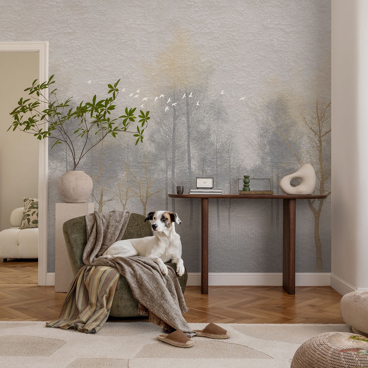 Coloray Vliesbehang - Grijs Snellijm Behang - 104x70 cm - Bosharmonie Muurschildering - Slaapkamer behang Landschappen - Fotobehang Vlies - Slaapkamer behang