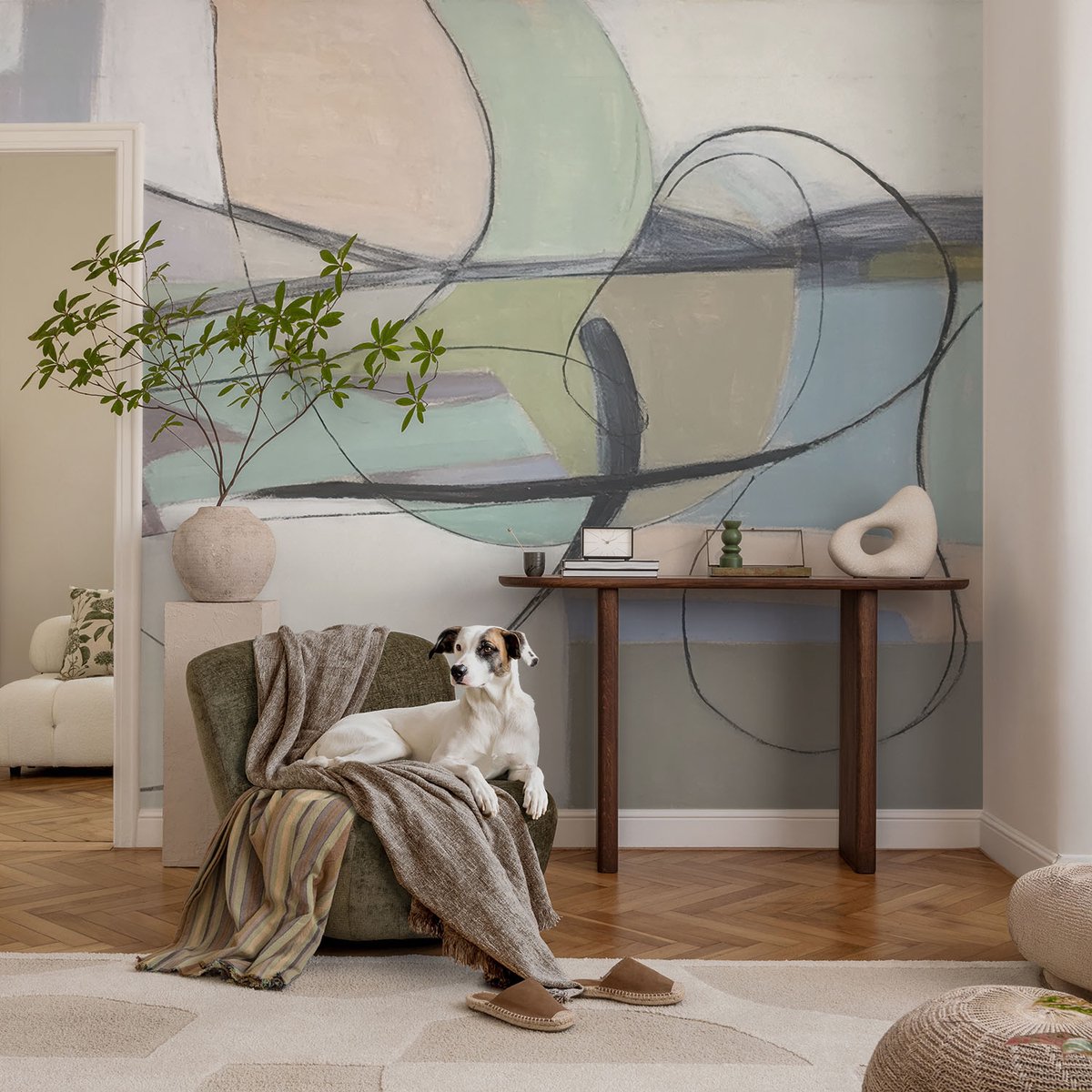 Coloray Vliesbehang - Grijs Snellijm Behang - 104x70 cm - Pastelkleurige Lijnen Muurschildering - Gang behang Abstractie - Fotobehang Vlies - Gang behang