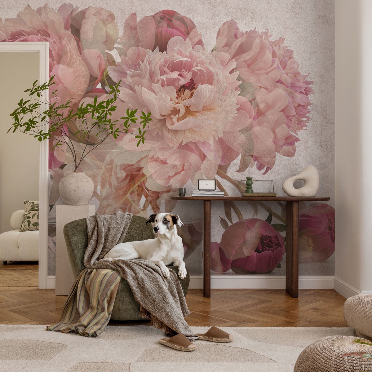 Coloray Vliesbehang - Roze Snellijm Behang - 104x70 cm - Pioenroos Charme Fotobehang Vlies - Woonkamer behang Bloemen En Planten - Muurschildering - Woonkamer behang