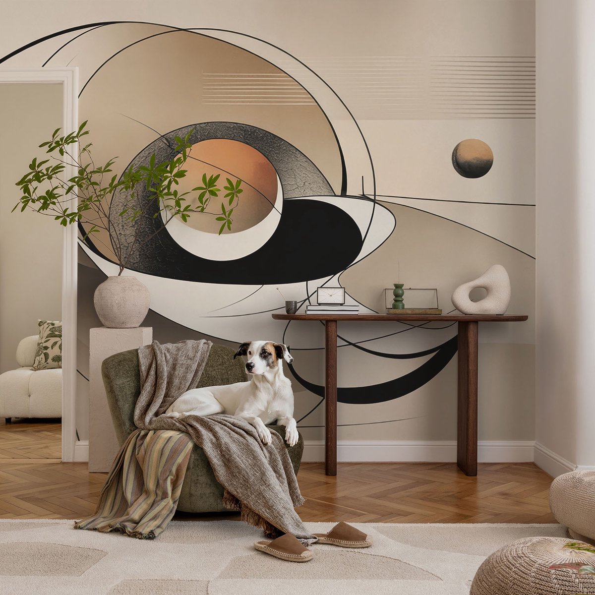 Coloray Vliesbehang - Beige Snellijm Behang - 104x70 cm - Harmonieuze Abstractie Muurschildering - Slaapkamer behang Abstractie - Fotobehang Vlies - Slaapkamer behang