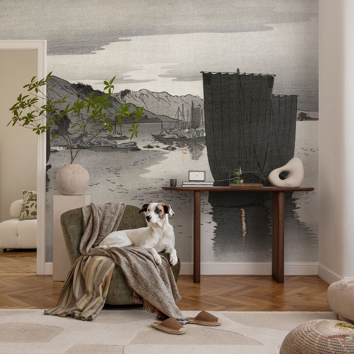 Coloray Vliesbehang - Grijs Snellijm Behang - 104x70 cm - Avondbaai Muurschildering - Slaapkamer behang Landschappen - Fotobehang Vlies - Gang behang