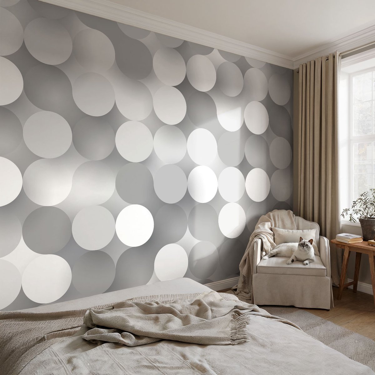 Coloray Vliesbehang - Grijs Snellijm Behang - 104x70 cm - Grijze Cirkels Muurschildering - Gang behang Achtergronden En Patronen - Fotobehang Vlies - Slaapkamer behang