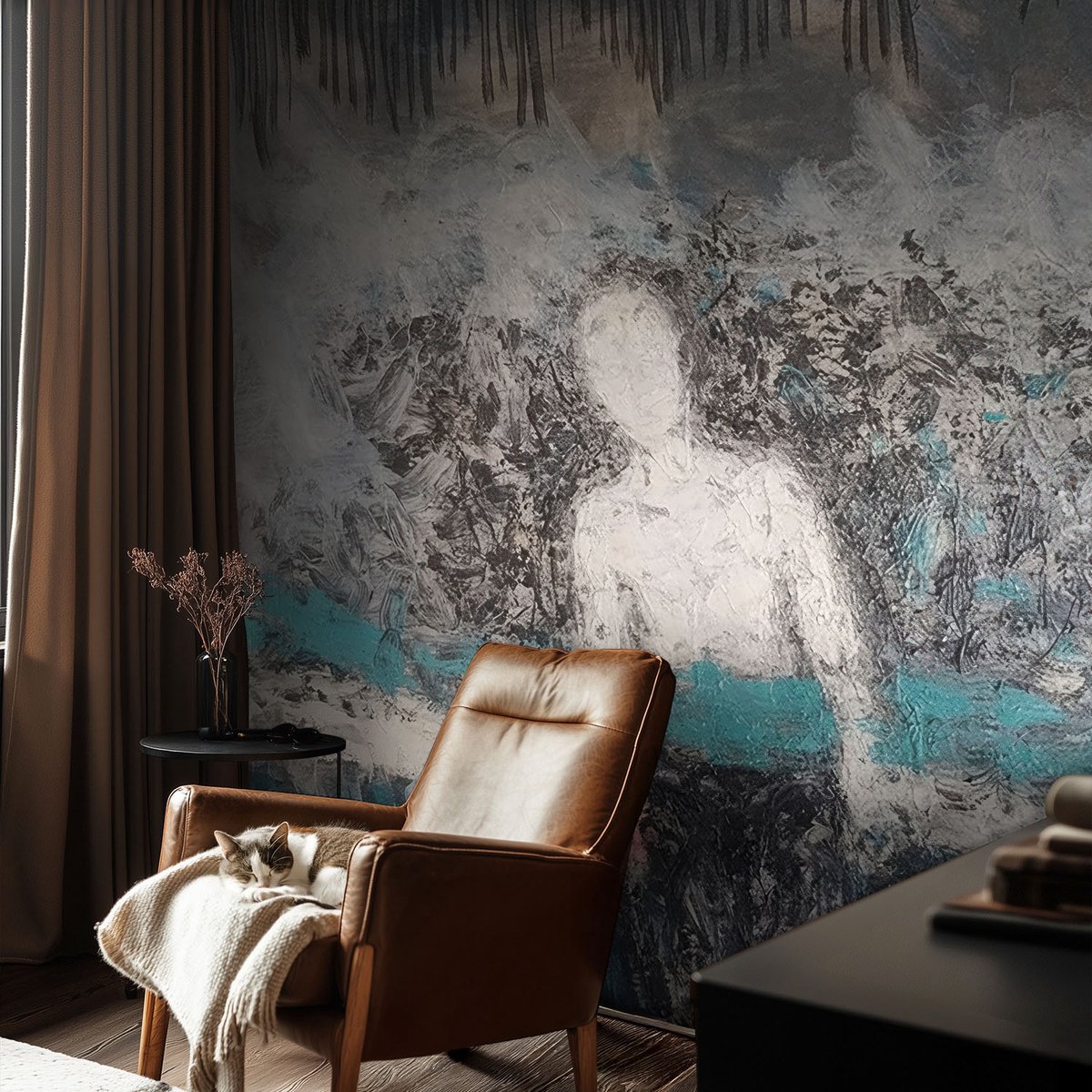 Coloray Vliesbehang - Grijs Snellijm Behang - 104x70 cm - Mysterieuze Wereld Fotobehang Vlies - Woonkamer behang Abstractie - Muurschildering - Woonkamer behang