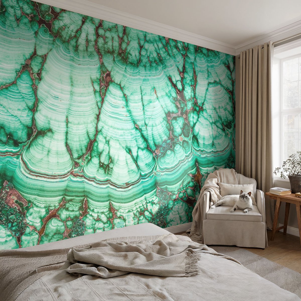 Coloray Vliesbehang - Turkoois Snellijm Behang - 104x70 cm - Groene Patronen Muurschildering - Slaapkamer behang Teksten - Fotobehang Vlies - Slaapkamer behang