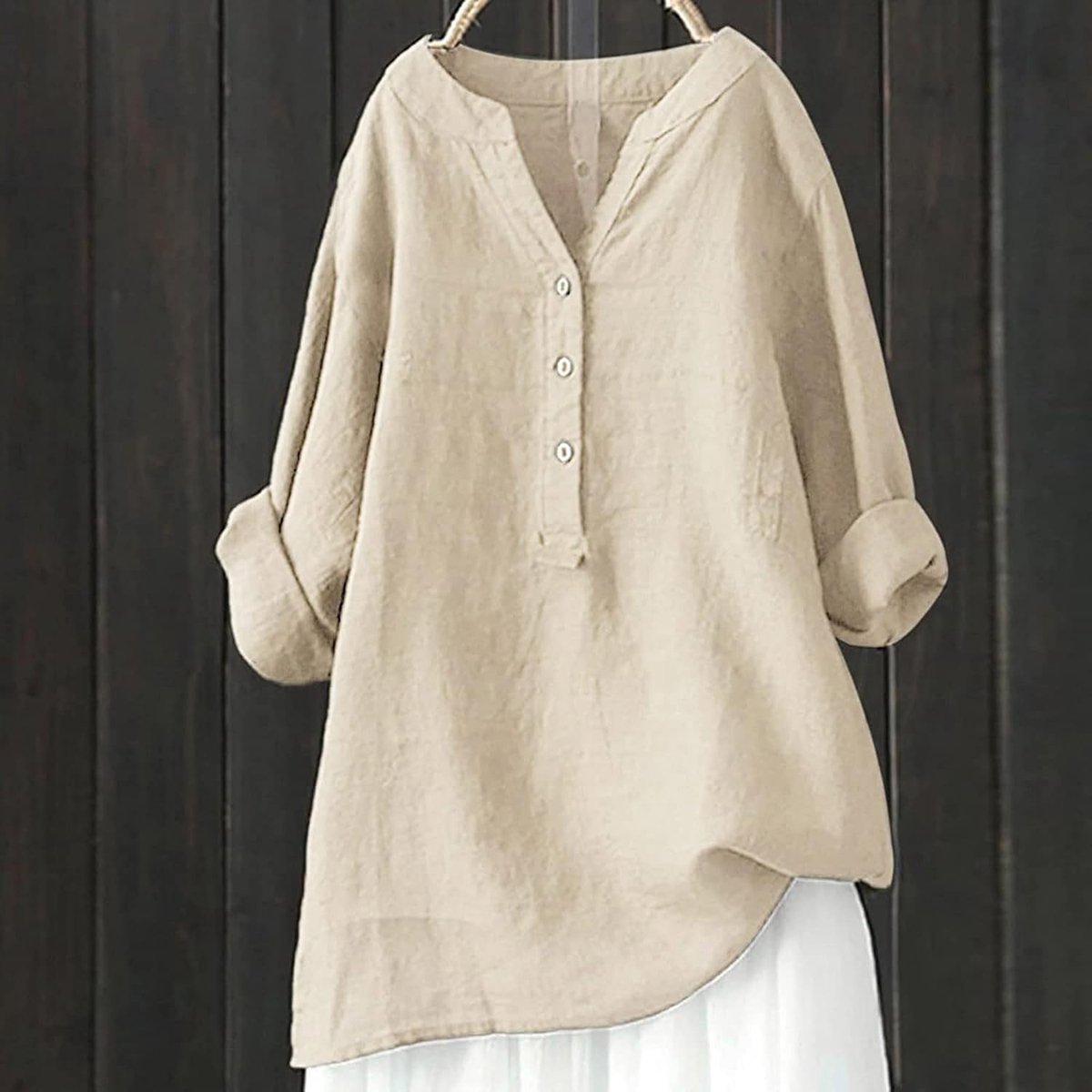 Lange blouse zomer, knoopsluiting, oversized, katoen/linnen, ademend