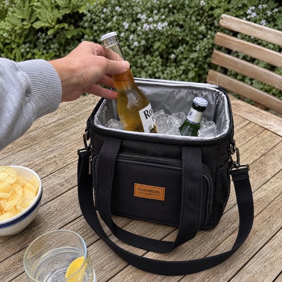 RHEINBERG - Koeltas 10L - Koeltasje klein - Geïsoleerde Lunch Koeltas - Lekvrij & Waterdicht - Met Schouderband - Koeltas voor Werk, Picknick, Strand & Auto - Zwart van RHEINBERG — afbeelding 5