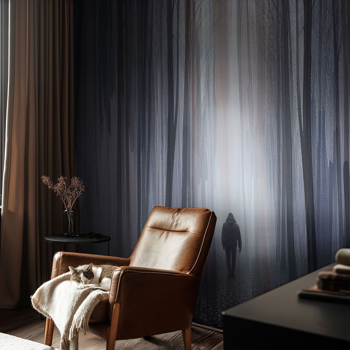 Coloray Vliesbehang - Grijs Snellijm Behang - 104x70 cm - Bosstilte Muurschildering - Slaapkamer behang Landschappen - Fotobehang Vlies - Slaapkamer behang