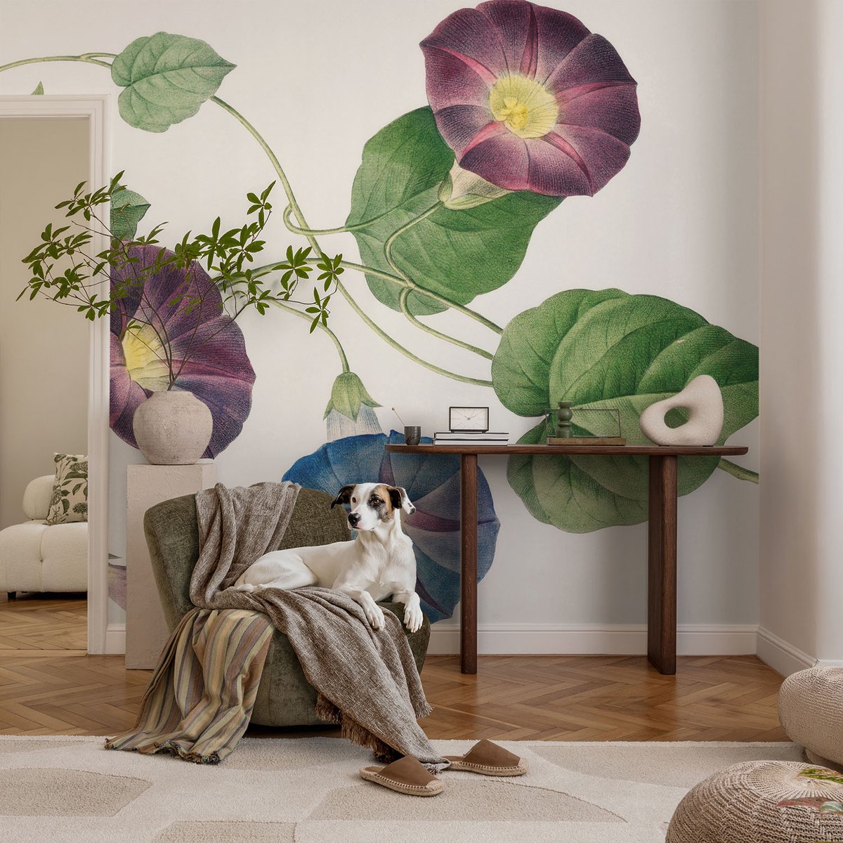 Coloray Vliesbehang - Zwart Snellijm Behang - 104x70 cm - Bloemrijke Elegantie Fotobehang Vlies - Woonkamer behang Bloemen En Planten - Muurschildering - Woonkamer behang