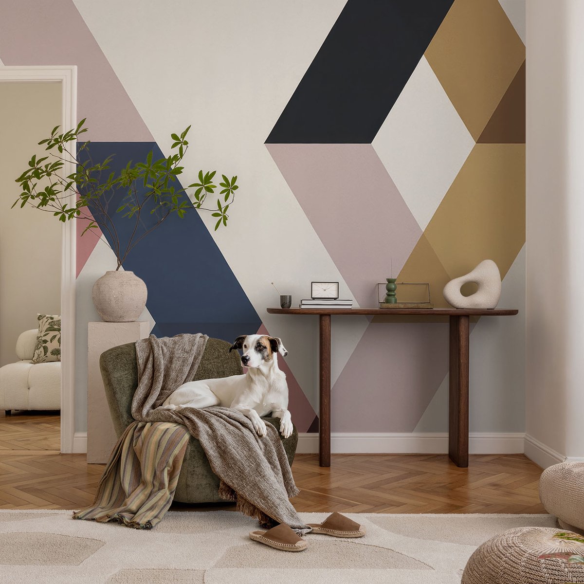 Coloray Vliesbehang - Wit Snellijm Behang - 104x70 cm - Kleurrijke Rhomben Fotobehang Vlies - Hal behang Geometrie - Muurschildering - Woonkamer behang