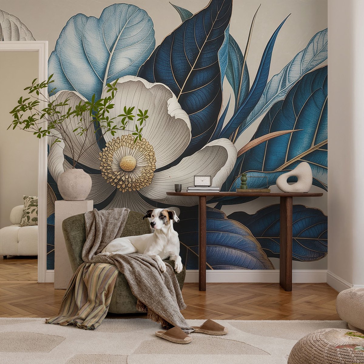 Coloray Vliesbehang - Wit Snellijm Behang - 104x70 cm - Elegante Flora Muurschildering - Slaapkamer behang Bloemen En Planten - Fotobehang Vlies - Slaapkamer behang