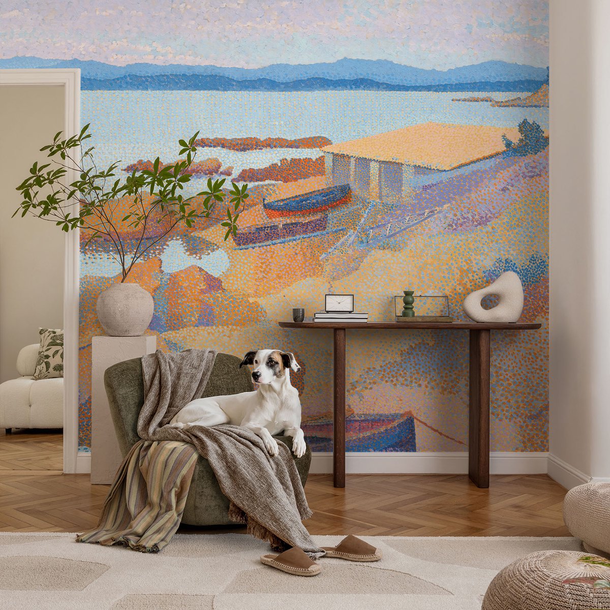 Coloray Vliesbehang - Blauw Snellijm Behang - 104x70 cm - Uitzicht Op Zee Muurschildering - Gang behang Landschappen - Fotobehang Vlies - Slaapkamer behang