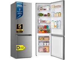 Heinner HC-HM262INVXD Koel-vriescombinatie RVS 262 L – Vrijstaand – Energieklasse D – Instelbare Thermostaat – LED-verlichting met Deuralarm – Omkeerbare Deur – 5 Jaar Garantie