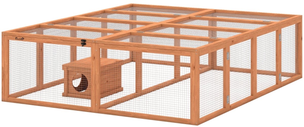 Konijnenhok 180,4x150x48cm Oranje Hout, metaal Konijnenhok Kooi voor kleine dieren Stevig en duurzaam Praktisch en mooi Geschikt voor konijnen en andere kleine huisdieren