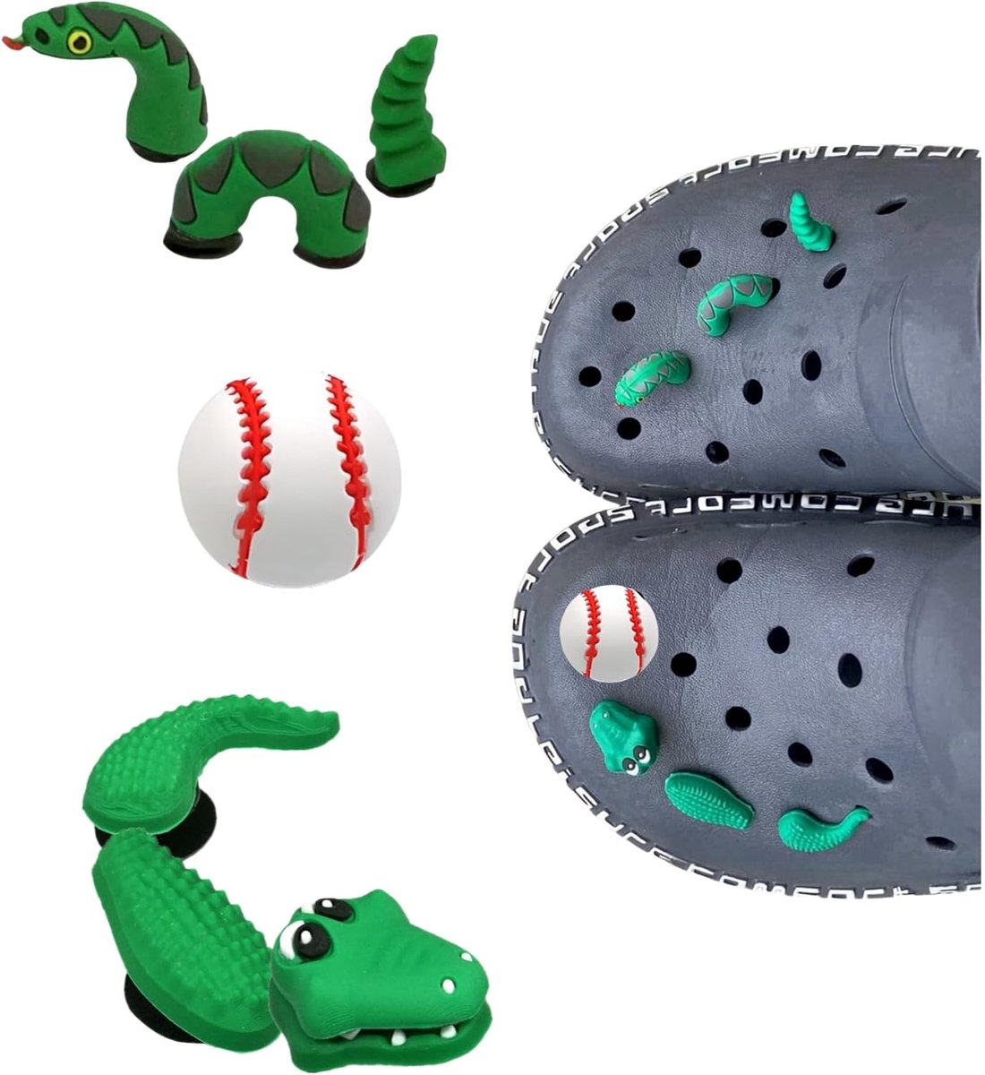 slang en sport bal schoen decoratie bedels voor klomp sandaal schoenen party gunst geschenken, pak dieren schoen accessoires pinnen voor klompen vrouwen mannen jongens meisjes