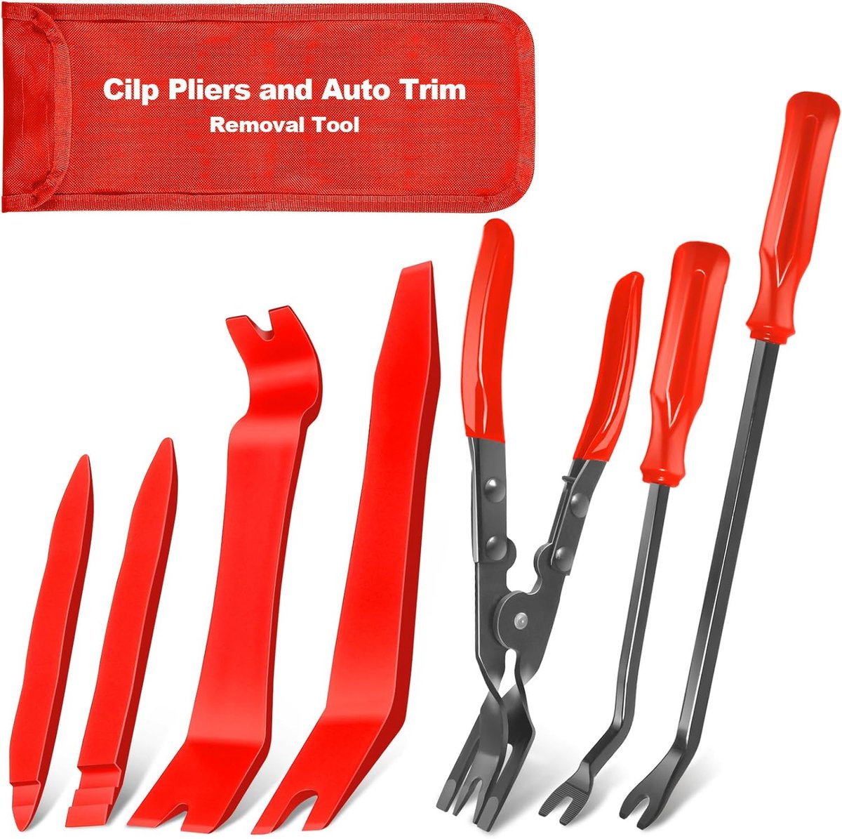 7 stuks Auto Clip Tangen Set en Bevestigingsverwijderaar, Auto Trim Klinknagel Verwijderen Wrik Tool Reparatieset met Opbergtas voor Automotive Deurpaneel, Bekleding, Dashboard, Plastic
