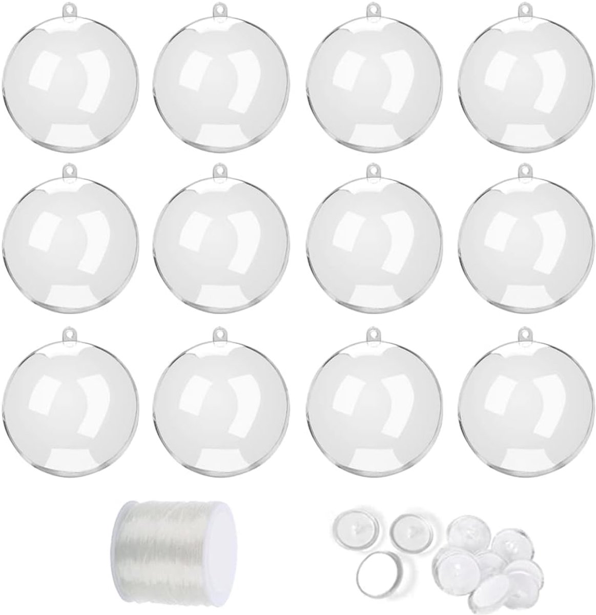 Bal om te vullen, 12 stuks, doorzichtige kerstballen, 8 cm, plastic ballen om te vullen, plexiglas ballen met kristallen lijn, voor bruiloft, Kerstmis, wooncultuur