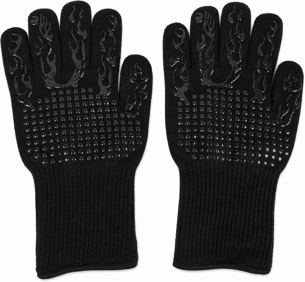 Handschoenen tot 800 °C, zwart, 32 x 17,5 cm, van vlamvertragende vezels + katoen + siliconen, vuurvaste ovenhandschoenen voor BBQ, oven, magnetron, keuken en grill