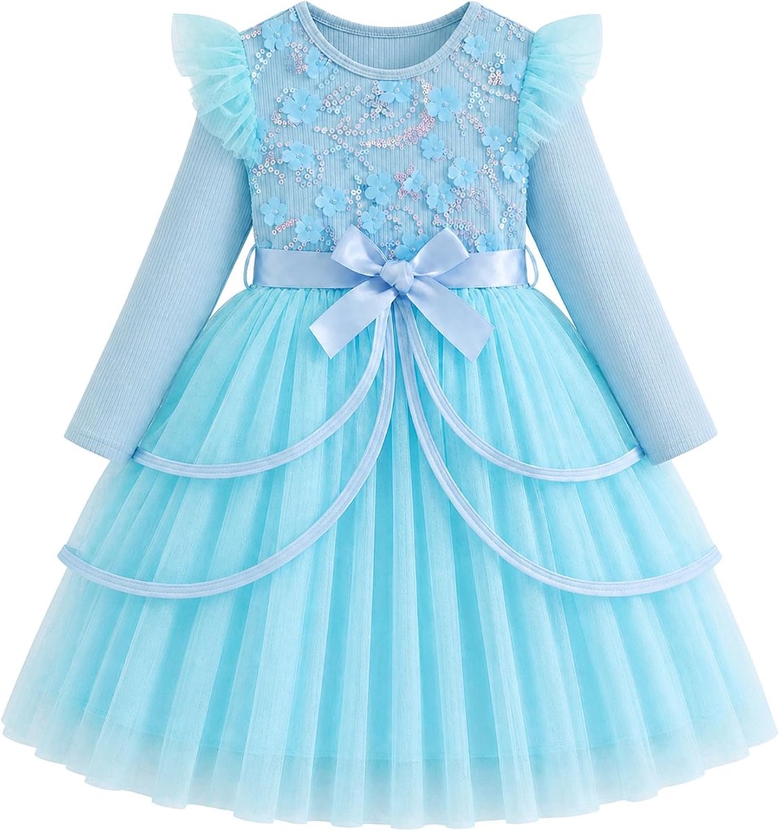 Meisjesjurk: T-shirt met lange mouwen, zachte tutu-tulejurk, verjaardagsfeest, bruiloft, prinsessenjurk, cadeaus, kinderkleding, 3-10 jaar