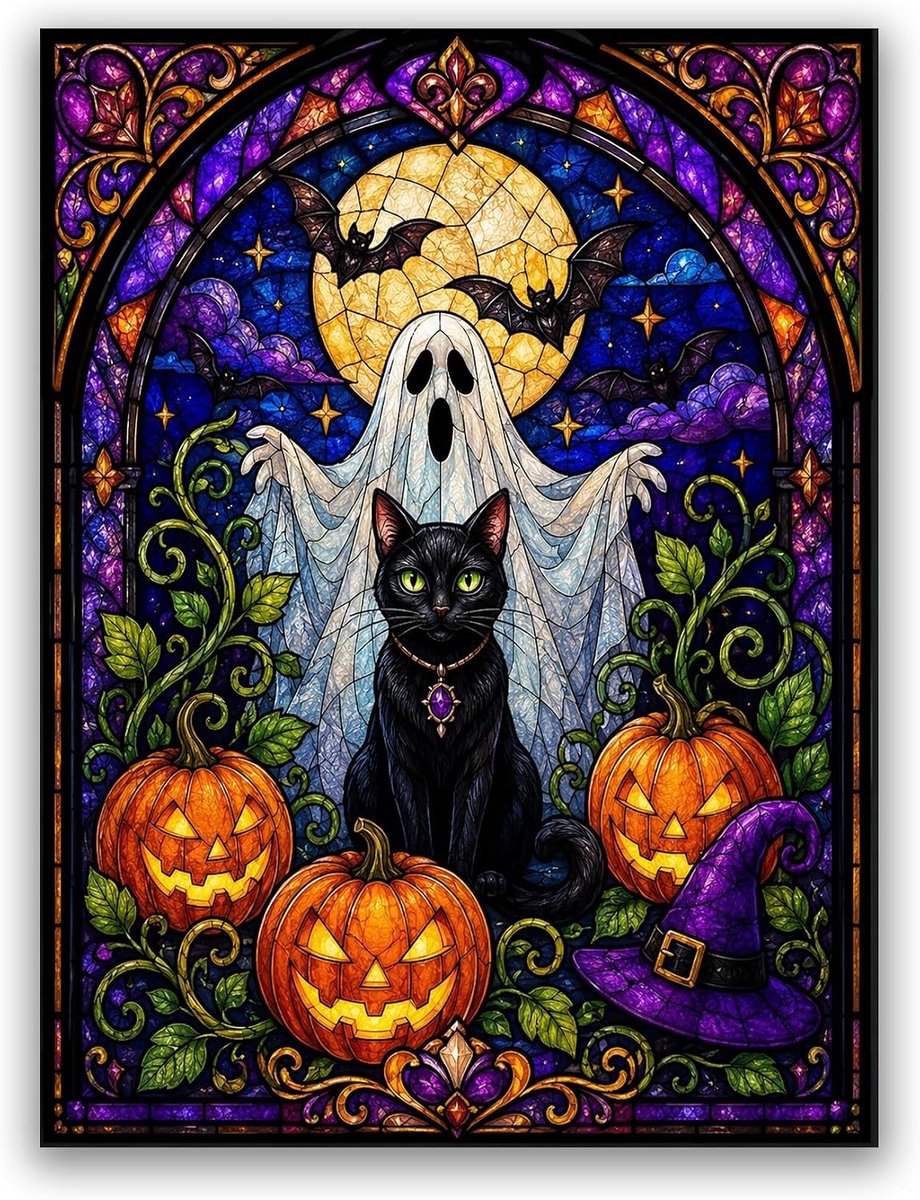 5D Diamond Painting Kits Halloween-pompoen, Diamant Schilderij Kit Spook Ronde Boor Crystal Strass Kruissteek Diamond Painting Foto's Voor for Home Wall Decoratie 30x40 cm A10