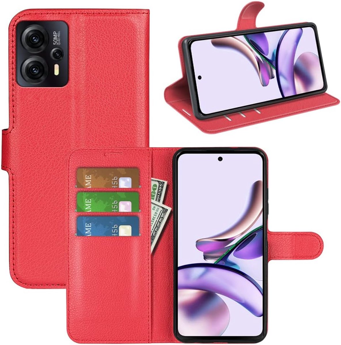 Portemonnee met kaarthouder voor Motorola Moto G13 / G23, rood