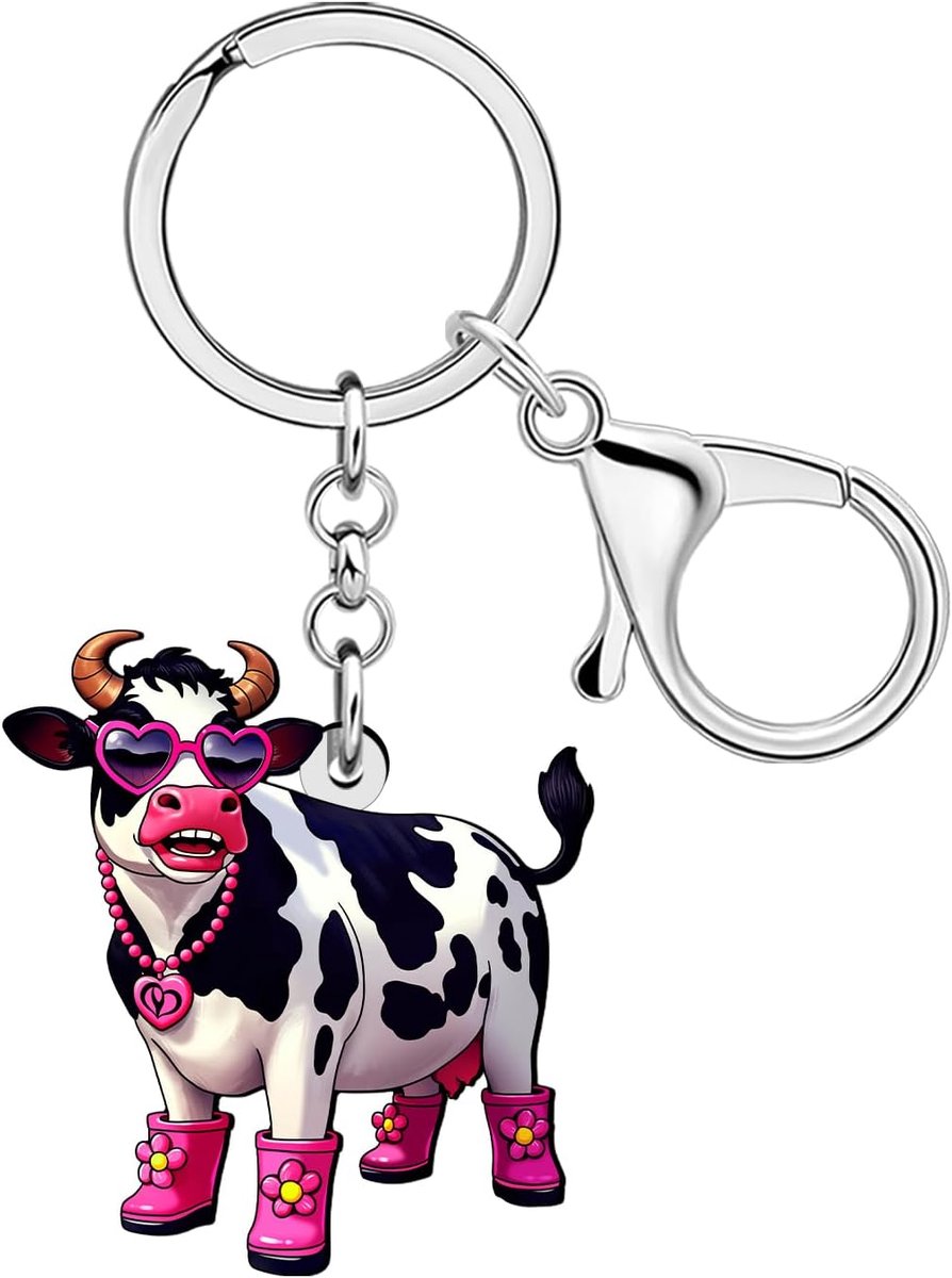 Koe Sleutelhanger Accessoires Koe Geschenken voor Vrouwen, Acryl Leuke Boerderij Dier Vee Auto Sleutelhanger voor Rugzak Tas Charm