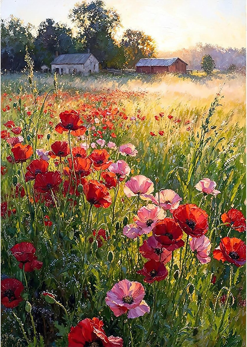 Bloemen diamant schilderij kits, 5D landschap diamant kunst schilderij kits voor volwassenen volledige boor kristal foto kunst kits voor beginners voor thuis 11,8 x 15,7 inch