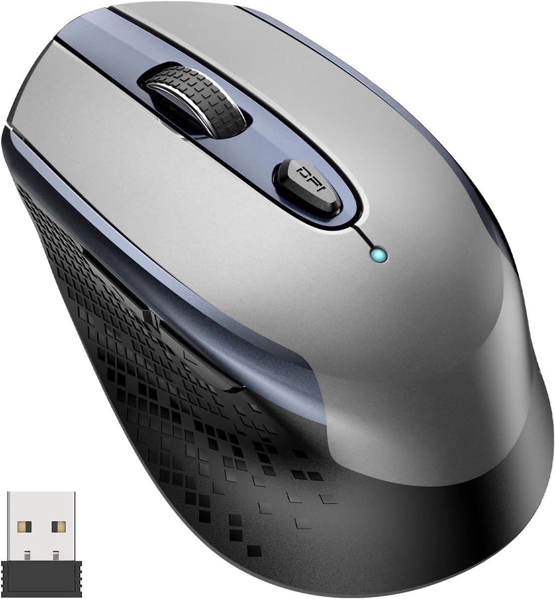Cimetech Draadloze muis ergonomisch, 2,4 G 1600 dpi, draadloos, 6 toetsen, aanpasbare zijknoppen, 3 dpi-niveaus instelbaar, voor pc, laptop, iMac, MacBook, Microsoft Pro, Office Home, grijs