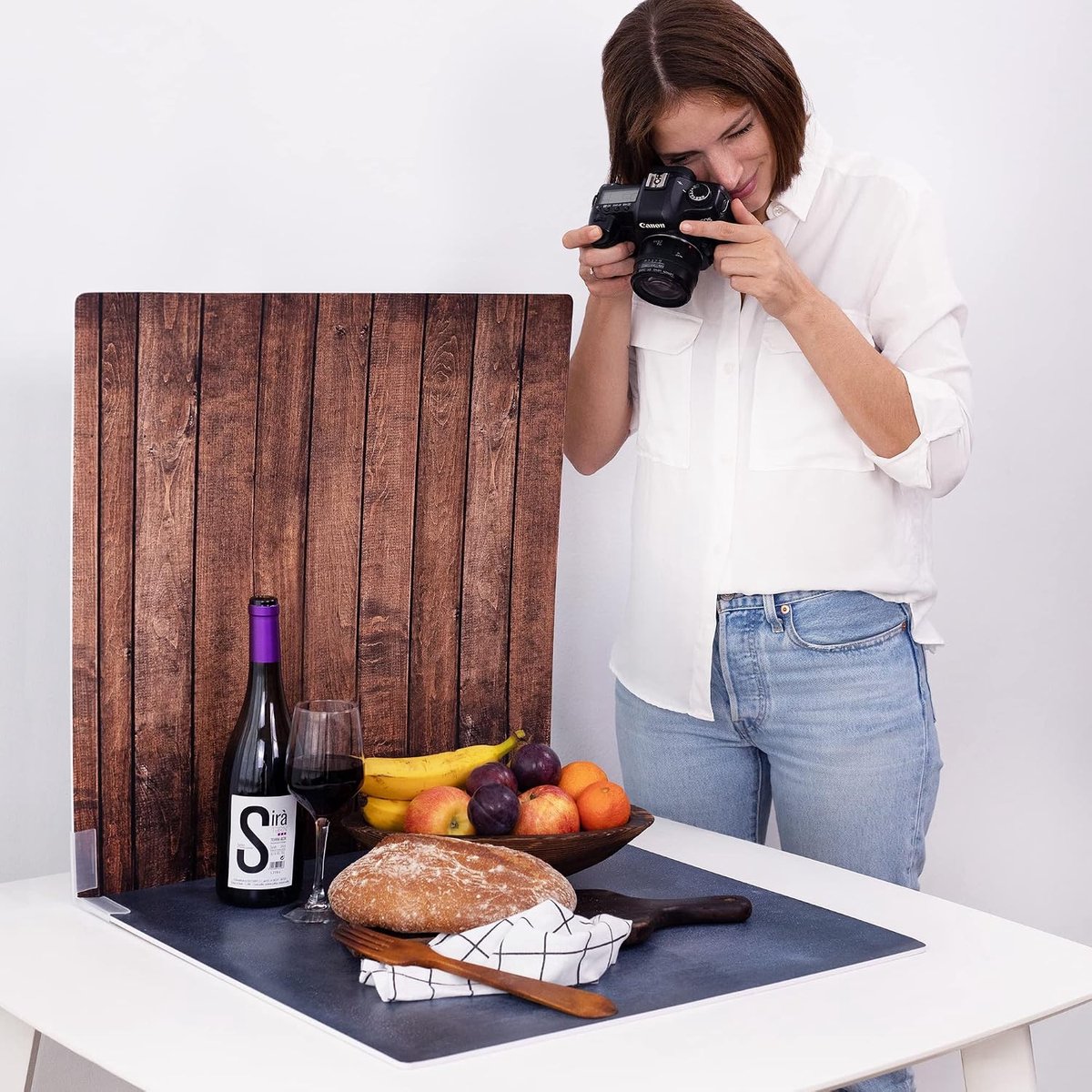 Set van 2 foto achtergrond bord | 55 x 55 cm | realistische fotografie-achtergrond | oppervlak voor voedselfotografie | replica-oppervlakken | productfotoborden | hout en steen | platte leginstelling