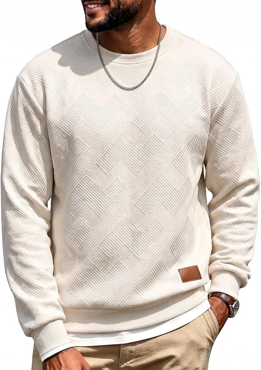 Herensweatshirt met ronde hals en lange mouwen met structuurpatroon