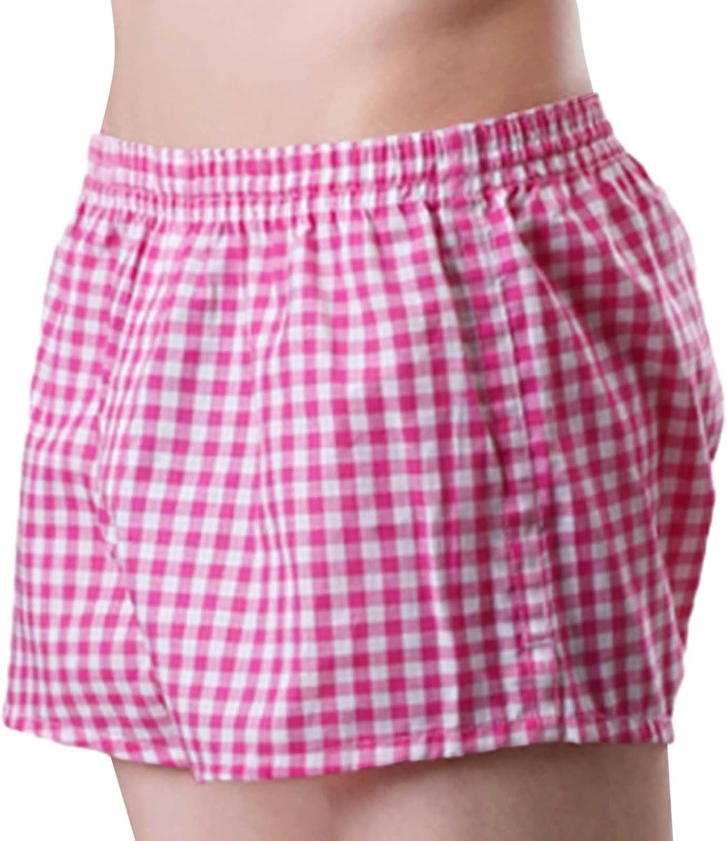 Geruite broek voor heren, pyjamabroek van katoen, comfortabel en ademend, voor thuis (L)