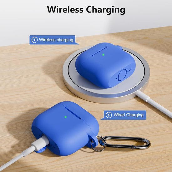 Hoes compatibel voor AirPods 4e generatie met reinigingsset, zachte siliconen full body schokabsorberende beschermhoes voor Airpods 4 2024 met reinigingspen en karabijnhaak, blauw — afbeelding 4
